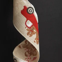 Gingerbread Natural Linen Printed Ribbon - 6.3cm Ribbons|