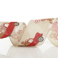 Gingerbread Natural Linen Printed Ribbon - 6.3cm Ribbons|