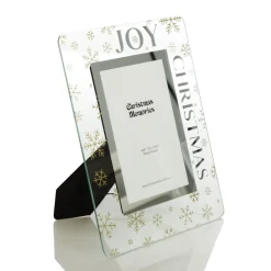 Glass Christmas Frame - Gold Snowflakes Joy Photo Gifts|