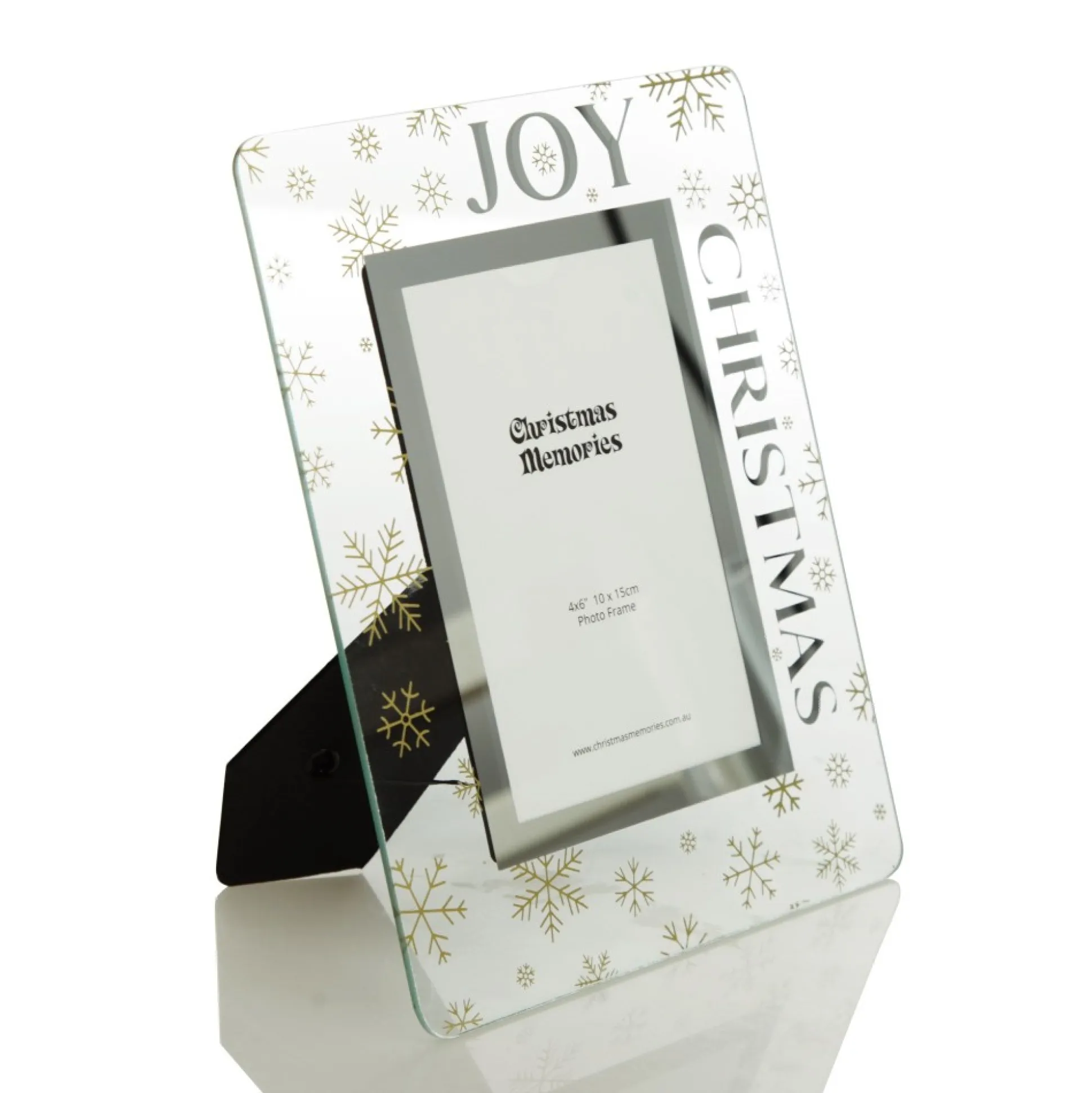 Glass Christmas Frame - Gold Snowflakes Joy Photo Gifts|