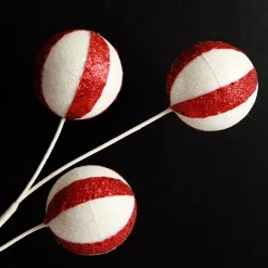 Glitter Candy Cane Ball Pick Christmas Tree Picks|