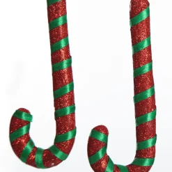 Glittered Green and Red Candy Cane Pick - Pack of 3 Christmas Craft Supplies|