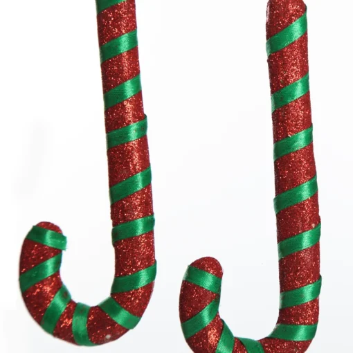 Glittered Green and Red Candy Cane Pick - Pack of 3 Christmas Craft Supplies|