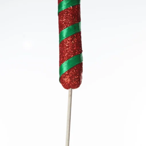 Glittered Green and Red Candy Cane Pick - Pack of 3 Christmas Craft Supplies|