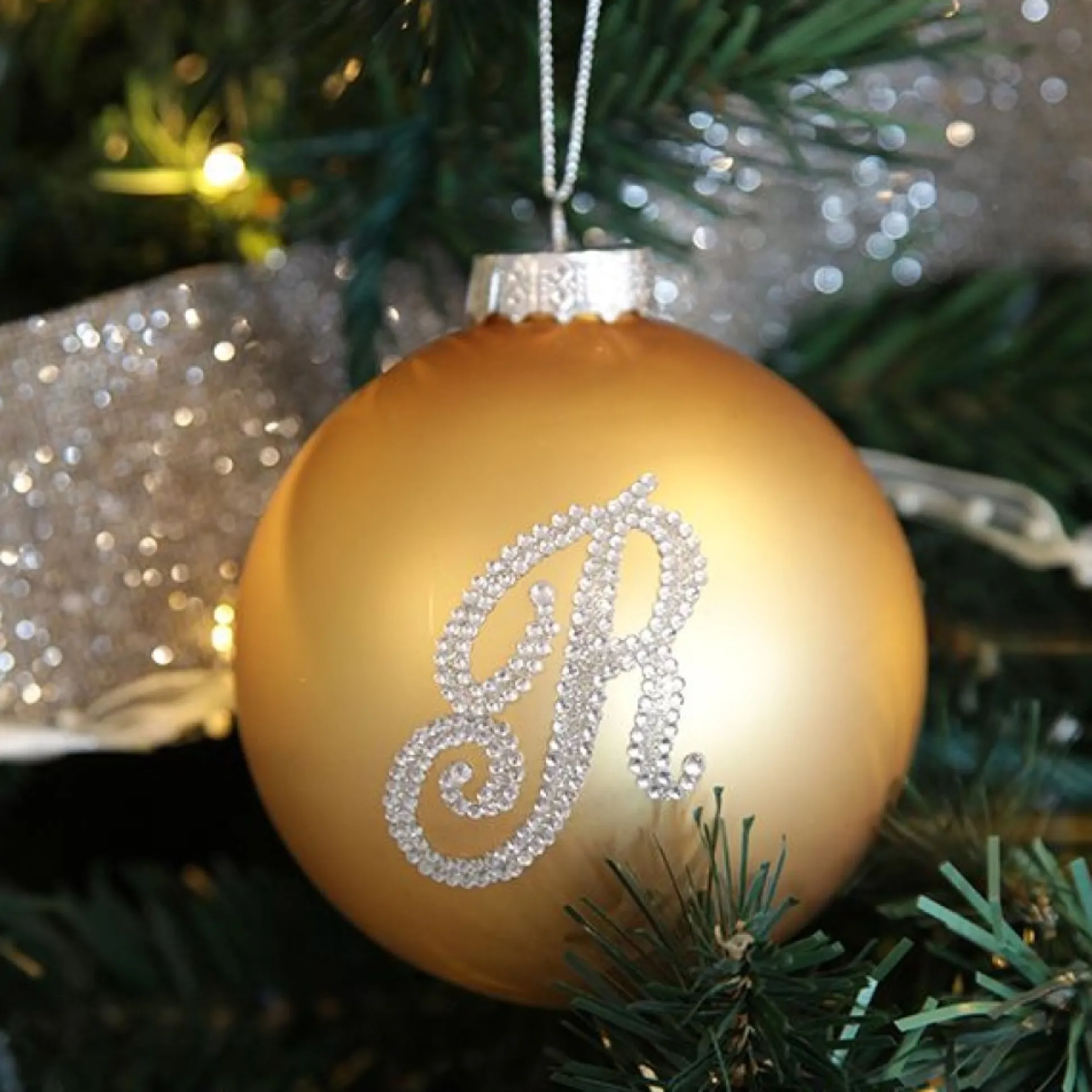Gold Bling Monogram Christmas Bauble Personalised Baubles|