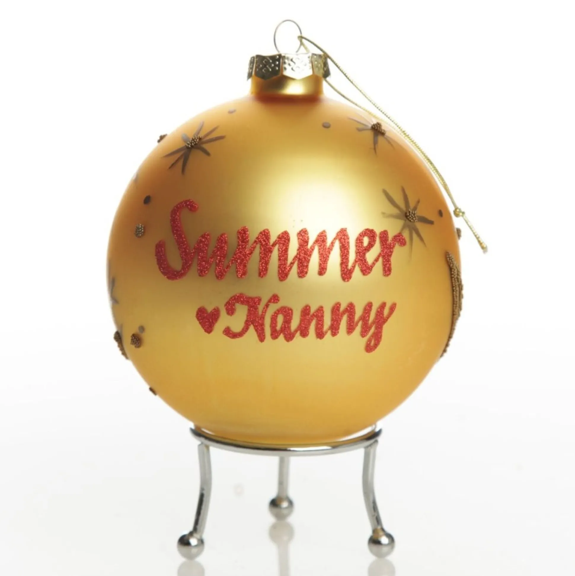 Gold Christmas Bear with Cart Bauble Personalised Baubles|