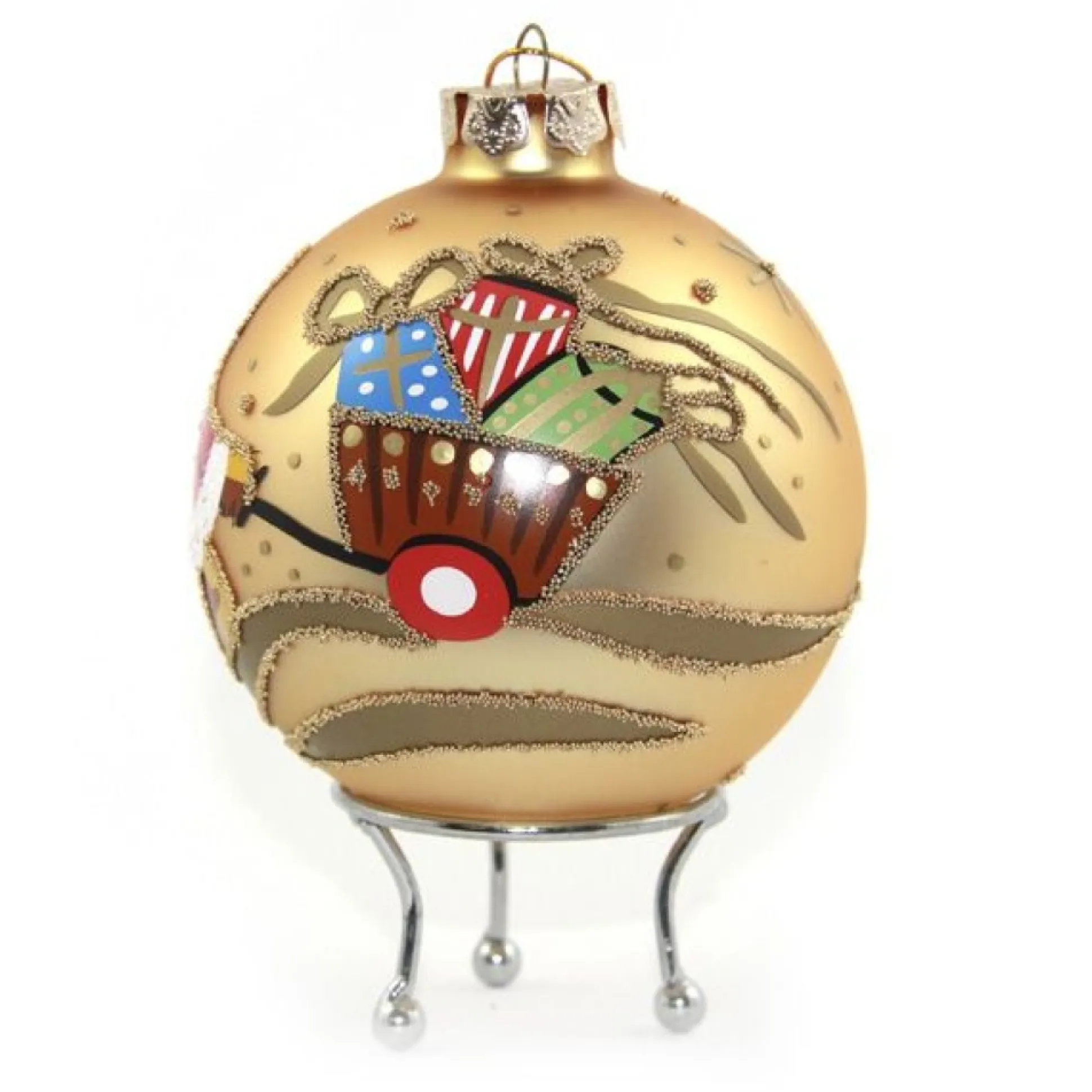 Gold Christmas Bear with Cart Bauble Personalised Baubles|