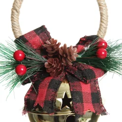 Gold Christmas Bell Door Hanger with Red Buffalo Check Bow Christmas Bells And Bows|
