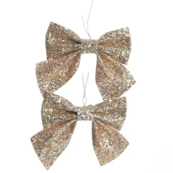 Gold Glitter Bow - Set of 2 Christmas Bells And Bows|