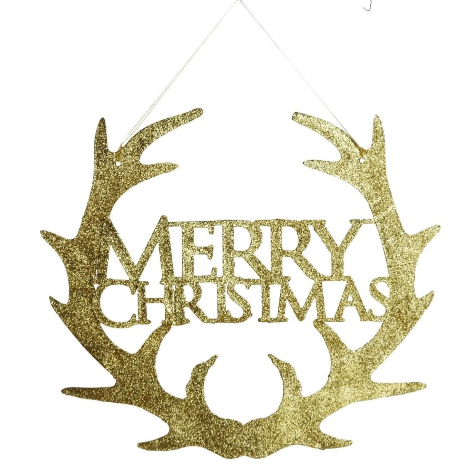 Gold Hanging Merry Christmas Sign with Antlers Wall Hangings And Signs|