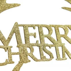 Gold Hanging Merry Christmas Sign with Antlers Wall Hangings And Signs|