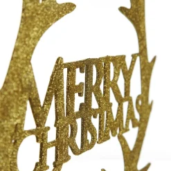 Gold Hanging Merry Christmas Sign with Antlers Wall Hangings And Signs|