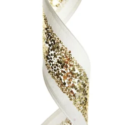 Gold Sequin Wired Christmas Ribbon Ribbons|