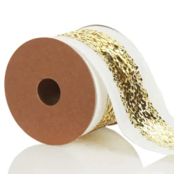 Gold Sequin Wired Christmas Ribbon Ribbons|