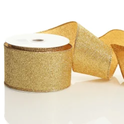 Gold Sparkle Glitter Ribbon Wired Edge - 6.3cm Ribbons|