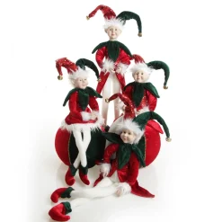 Green and Red Elf on Bauble Christmas Ornament Christmas Elves And Fairies|