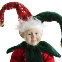 Green and Red Elf on Bauble Christmas Ornament Christmas Elves And Fairies|