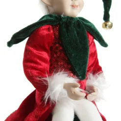 Green and Red Elf on Bauble Christmas Ornament Christmas Elves And Fairies|