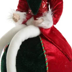 Green and Red Elf on Bauble Christmas Ornament Christmas Elves And Fairies|
