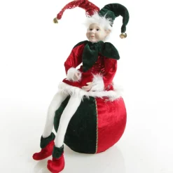 Green and Red Elf on Bauble Christmas Ornament Christmas Elves And Fairies|