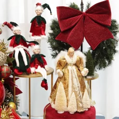 Green and Red Elf on Bauble Christmas Ornament Christmas Elves And Fairies|