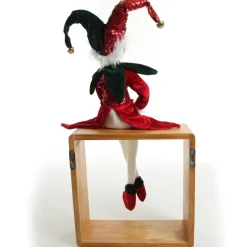 Green and Red Elf Sitting Christmas Ornament Christmas Elves And Fairies|