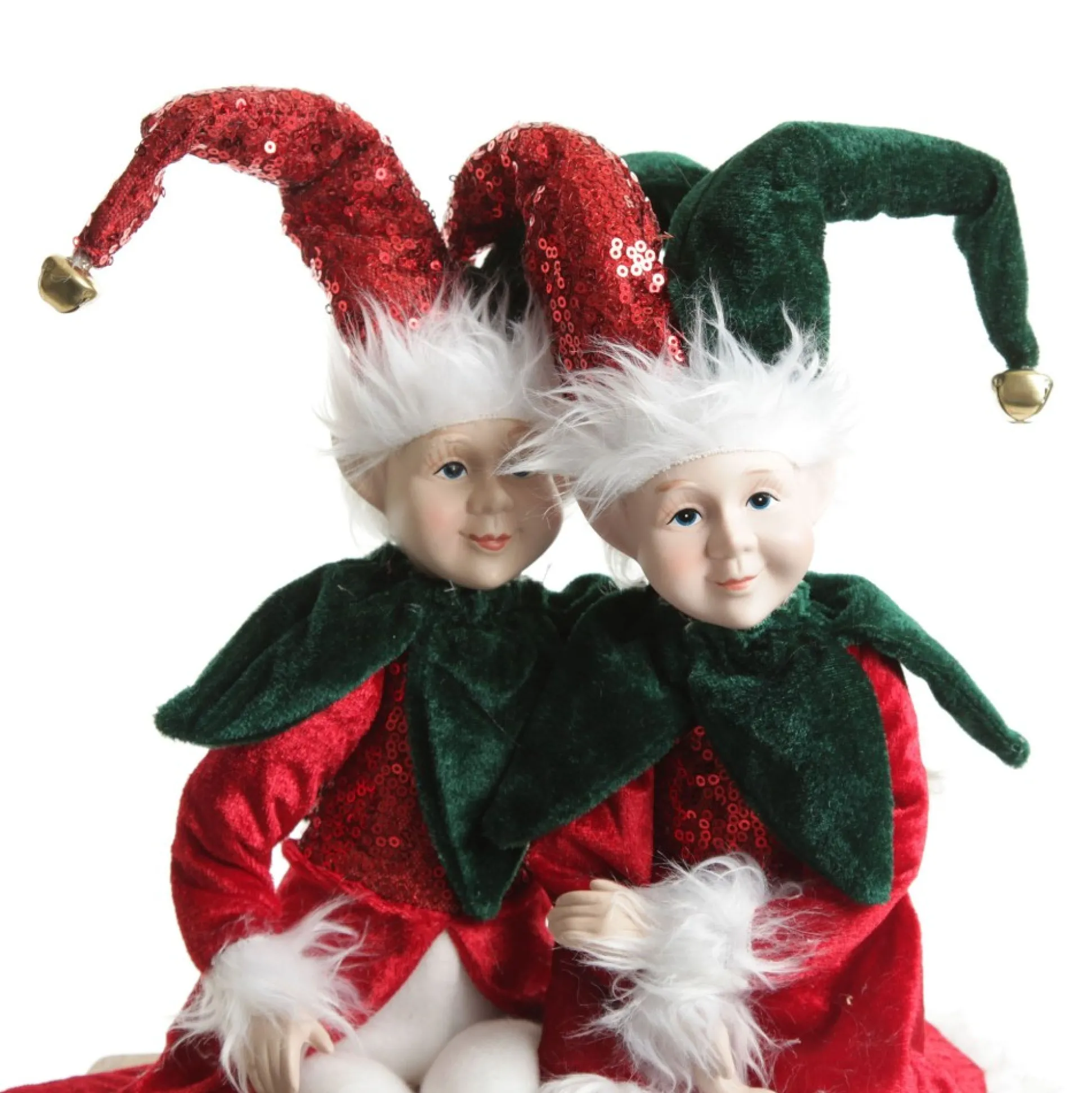 Green and Red Elf Sitting Christmas Ornament Christmas Elves And Fairies|