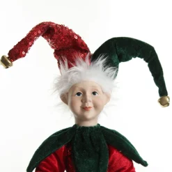 Green and Red Elf Standing Christmas Ornament Christmas Elves And Fairies|