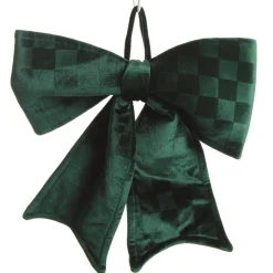 Green Checked Padded Velour Bow Christmas Bells And Bows|
