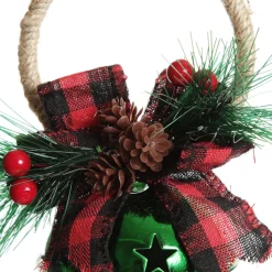 Green Christmas Bell Door Hanger with Red Buffalo Check Bow Christmas Bells And Bows|