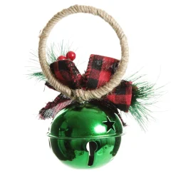 Green Christmas Bell Door Hanger with Red Buffalo Check Bow Christmas Bells And Bows|