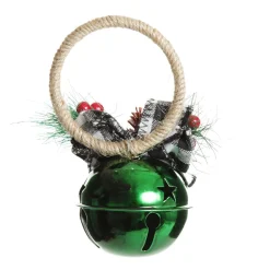 Green Christmas Bell Door Hanger with Black Buffalo Check Bow Christmas Bells And Bows|
