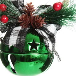 Green Christmas Bell Door Hanger with Black Buffalo Check Bow Christmas Bells And Bows|