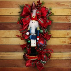 Green Mixed Leaf Christmas Teardrop Swag Christmas Wreaths|