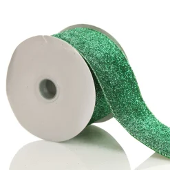 Green Sparkle Glitter Ribbon Wired Edge - 6.3cm Ribbons|