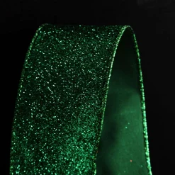 Green Sparkle Glitter Ribbon Wired Edge - 6.3cm Ribbons|