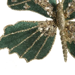 Green Velour and Glitter Butterfly Clip Butterflies And Birds|