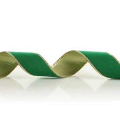 Green Velvet Gold Trim Wired Christmas Ribbon Ribbons|