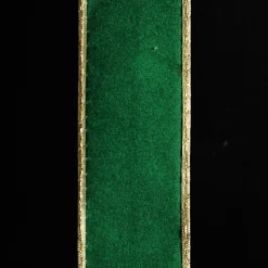 Green Velvet Gold Trim Wired Christmas Ribbon Ribbons|