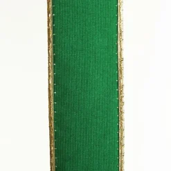 Green Velvet Gold Trim Wired Christmas Ribbon Ribbons|