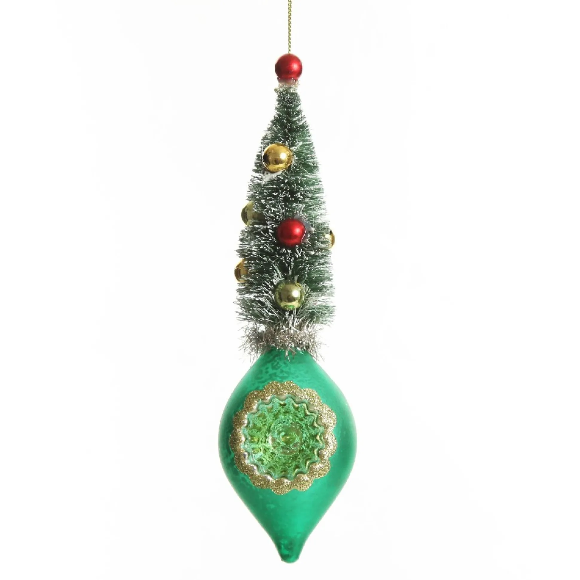Green Vintage Glass Christmas Finial with Tree Christmas Tree Decorations|