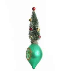 Green Vintage Glass Christmas Finial with Tree Christmas Tree Decorations|