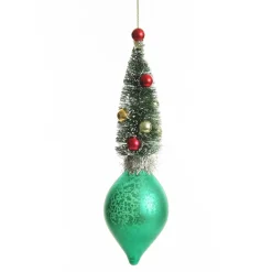 Green Vintage Glass Christmas Finial with Tree Christmas Tree Decorations|