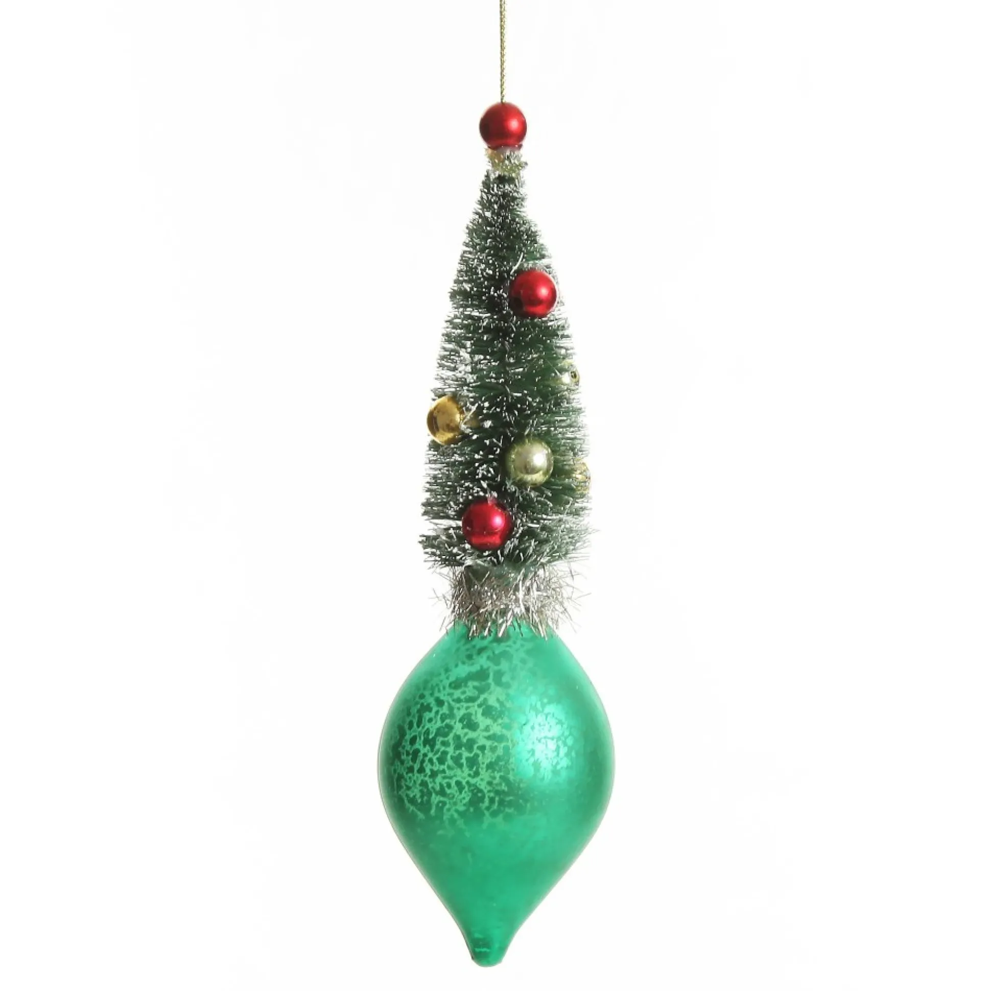 Green Vintage Glass Christmas Finial with Tree Christmas Tree Decorations|