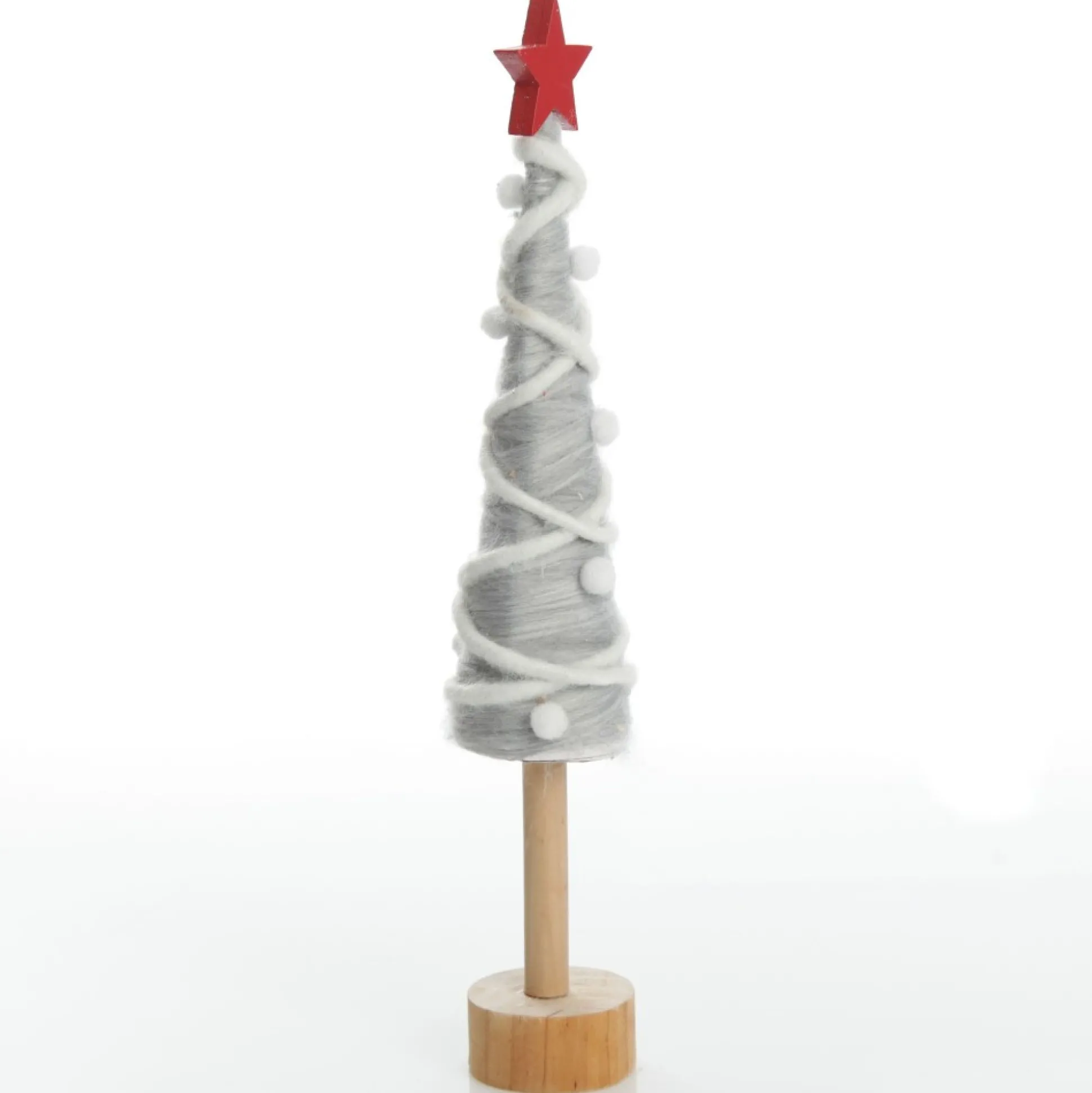 Grey and White Woolen Christmas Tree with Red Star Table Top Christmas Trees|