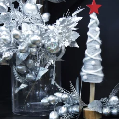 Grey and White Woolen Christmas Tree with Red Star Table Top Christmas Trees|