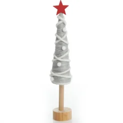 Grey and White Woolen Christmas Tree with Red Star Table Top Christmas Trees|
