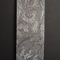 Grey Linen with Silver Glitter Floral Pattern Ribbon Ribbons|