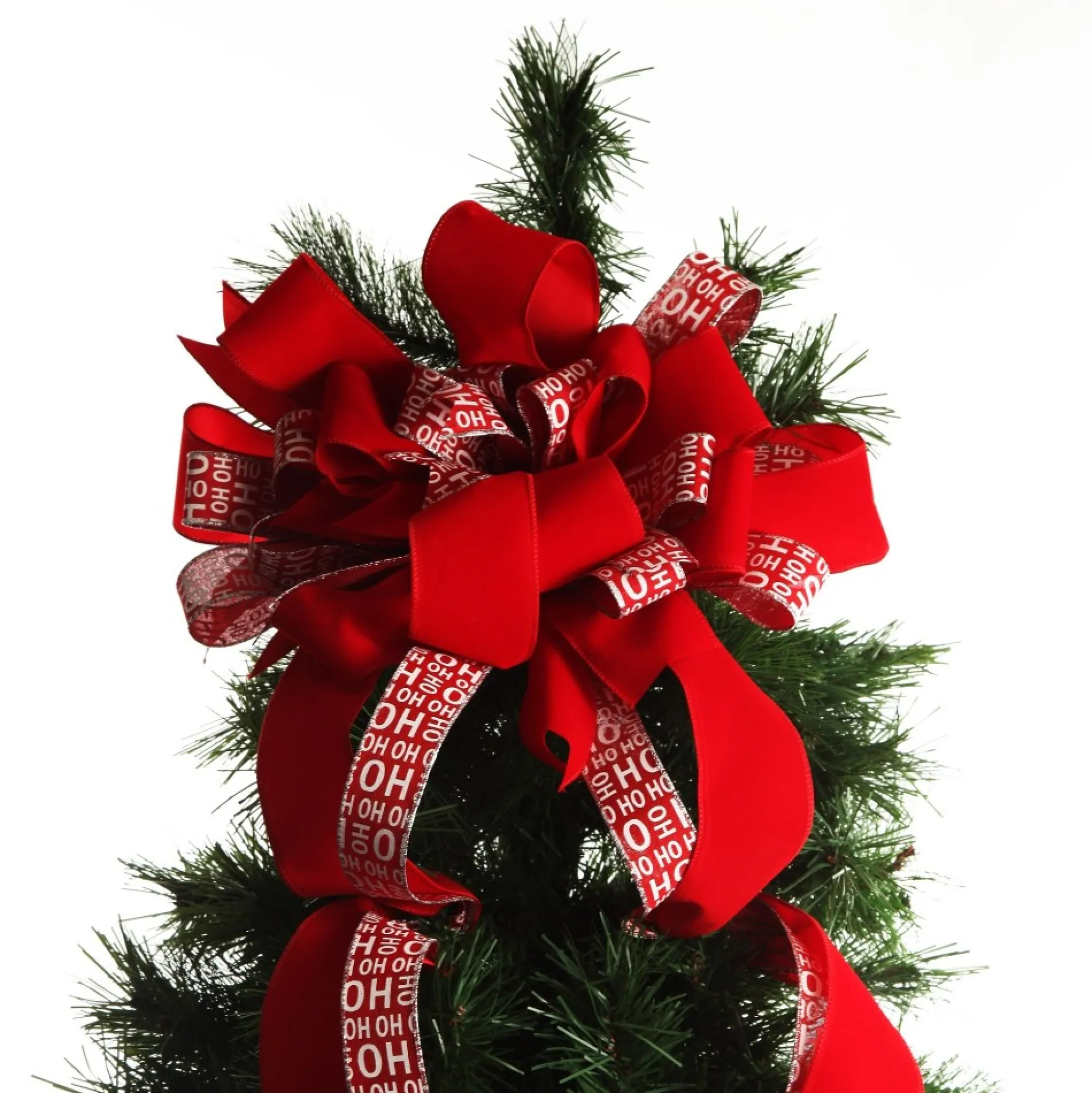 Ho Ho Ho Deluxe Tree Topper Bow with Streamers Tree Toppers|