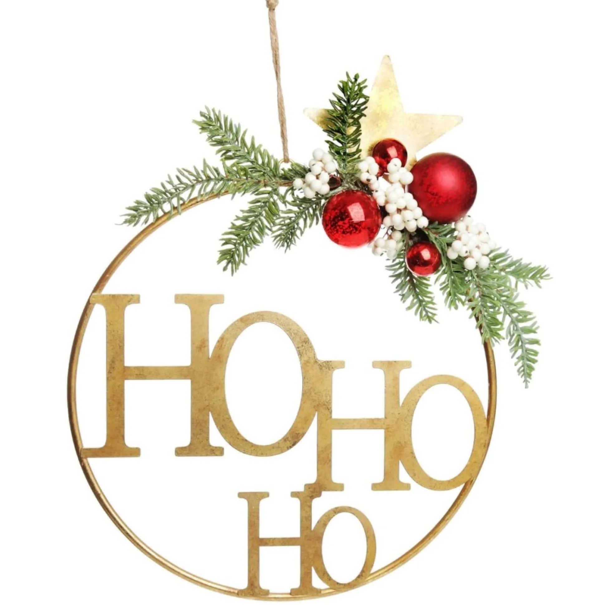 Ho Ho Ho Metal Hoop with Florals Christmas Wreaths|
